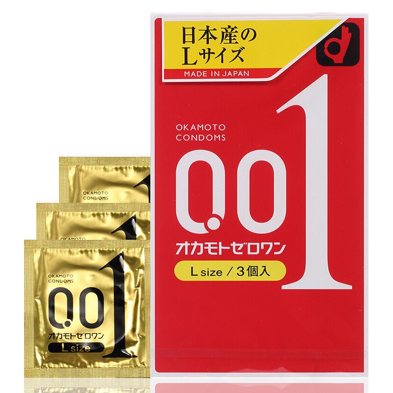 Okamoto 0.01 Ultra - Thin Condoms - Large Size (3/Pack) - Onahole World