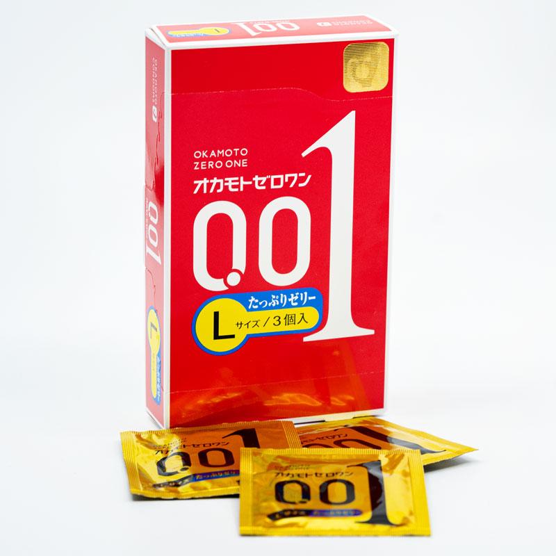 Okamoto 0.01 Ultra - Thin Condoms - Large Size with Lubricant (3/Pack) - Onahole World
